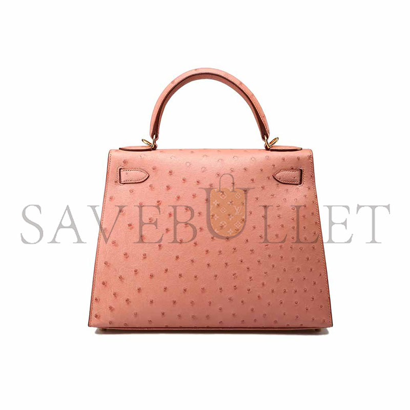 H**mes master kelly 25 ostrich ceramic pink gold hardware (25*17*7cm)